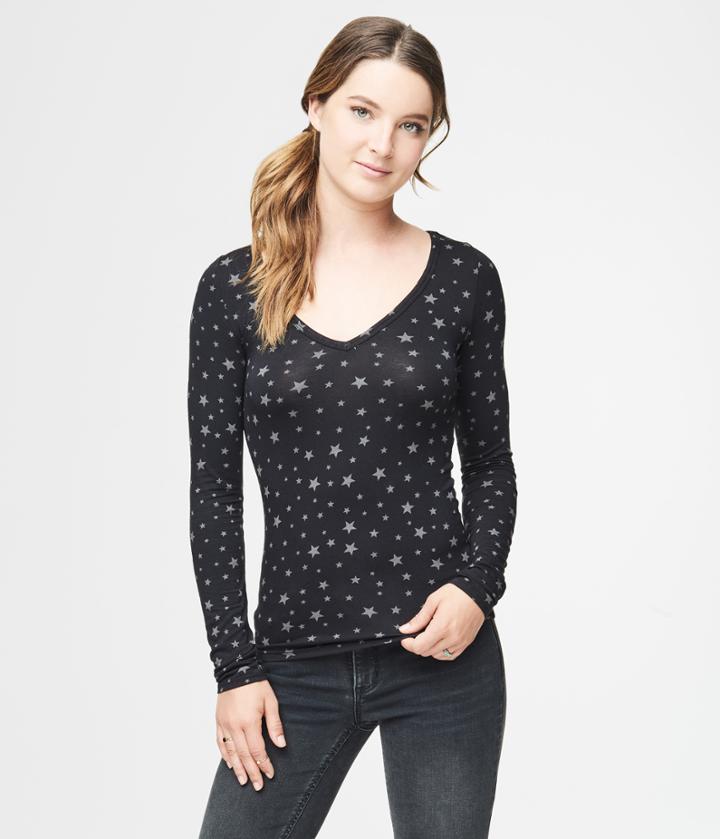 Aeropostale Aeropostale Long Sleeve Seriously Soft Starry V-neck Tee - Black, Xsmall