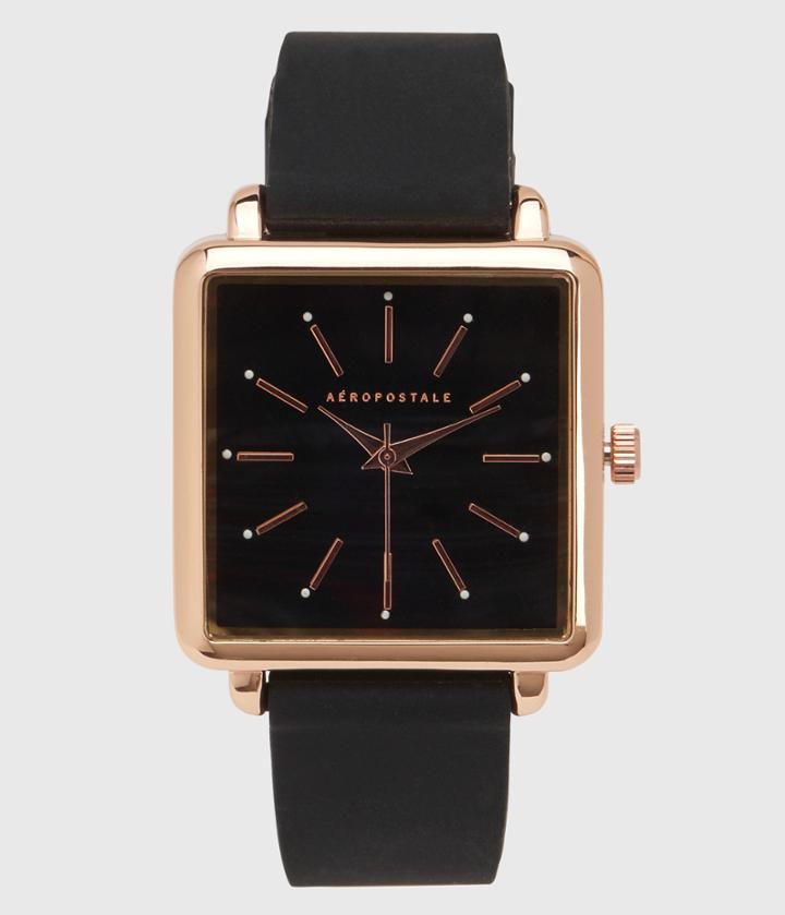 Aeropostale Aeropostale Rubber Square Analog Watch - Black