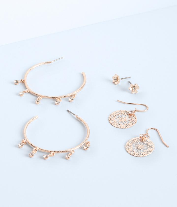 Aeropostale Aeropostale Embellished Hoop, Stud & Fish Hook Earring 3-pack - Multi