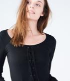 Aeropostale Aeropostale Long Sleeve Solid Lace-up Peplum Top - Black, Xsmall