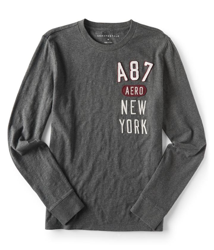 Aeropostale Aeropostale Long Sleeve A87 Aero New York Graphic Tee - Charcoal Heather Grey, Xsmall