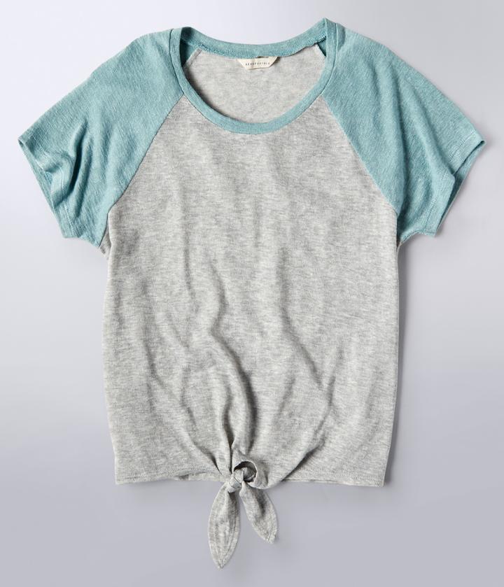 Aeropostale Aeropostale Tie-front Ringer Tee - Light Heather Grey, Xsmall