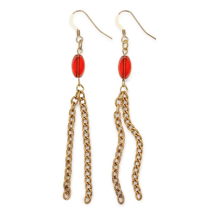 Alex And Ani Crimson Drop Chain Earrings, Rafaelian Gold Finish