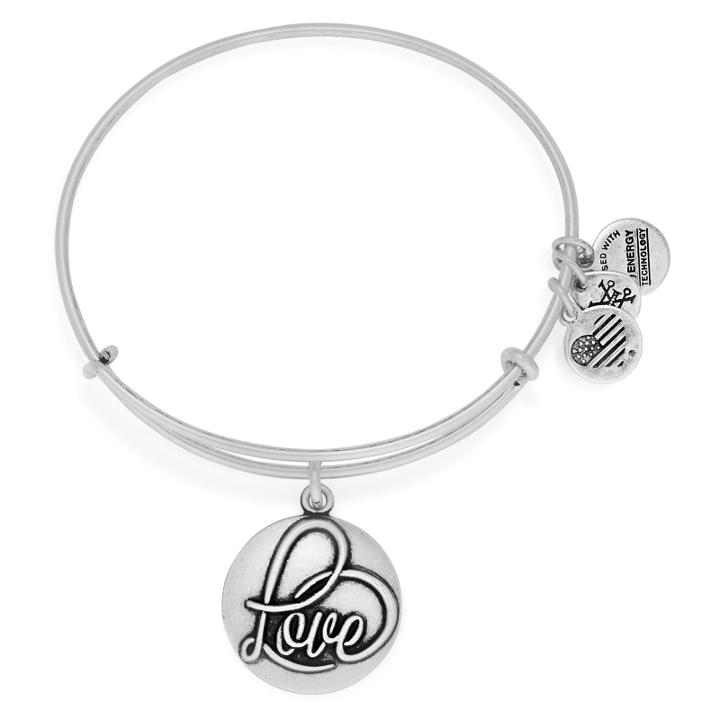 Alex And Ani Love Charm Bangle, Rafaelian Silver Finish