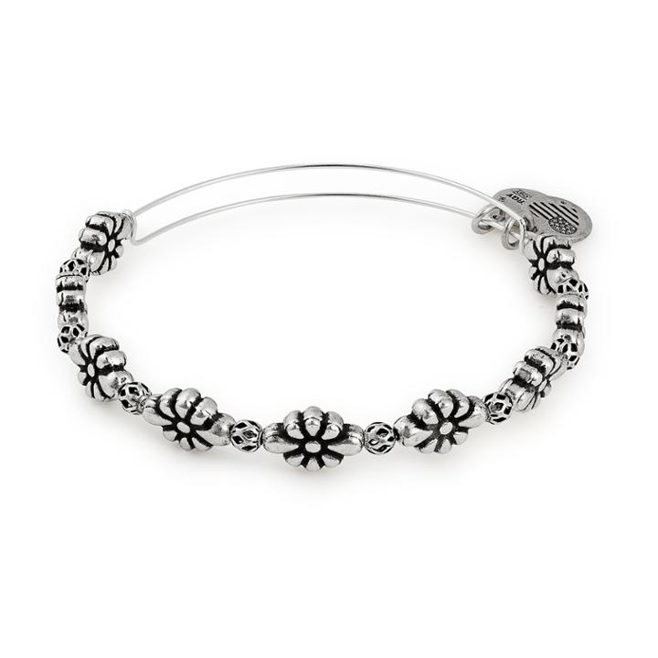 Alex And Ani Blossom Beaded Bangle, Rafaelian Silver Finish
