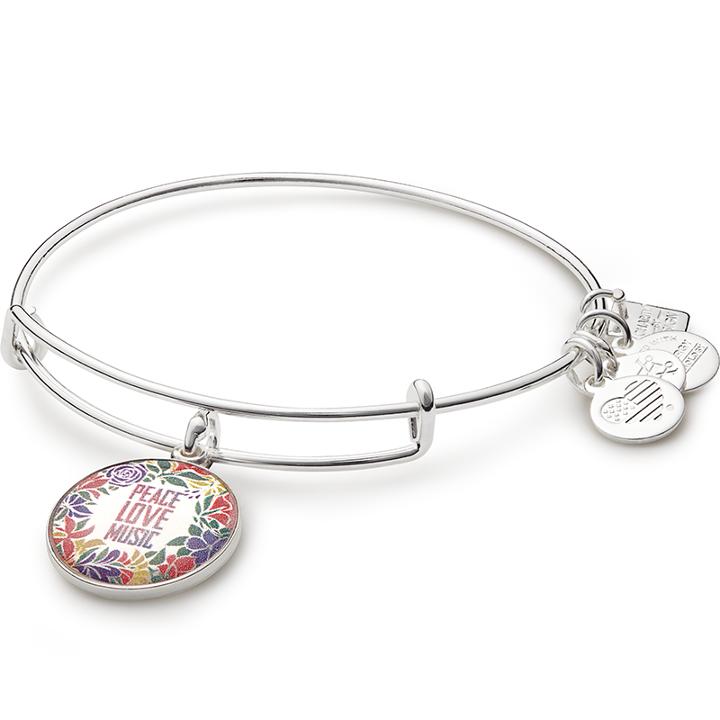 Alex And Ani Peace Love Music Charm Bangle, Shiny Silver Finish