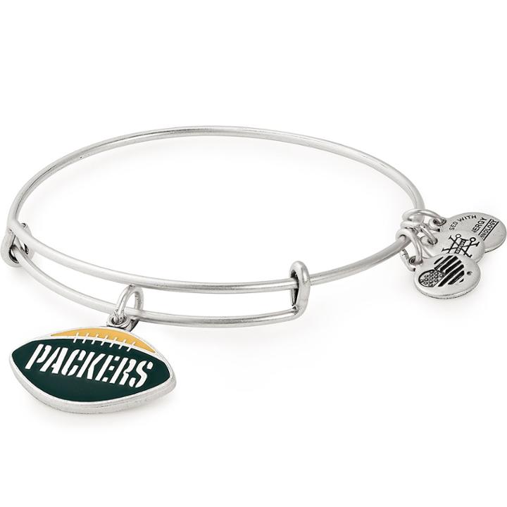 Alex And Ani Green Bay Packers Football Color Infusion Charm Bangle, Rafaelian Silver Finish