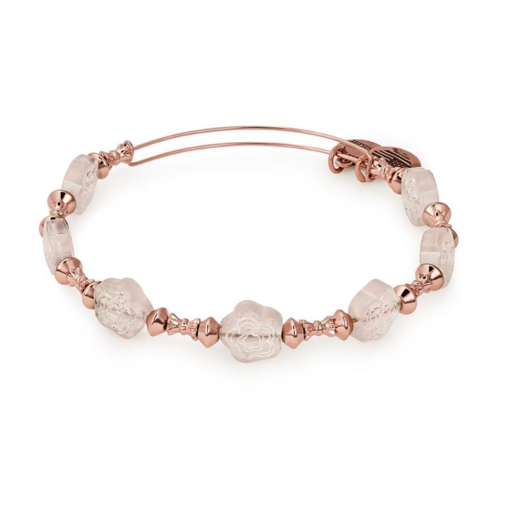 Alex And Ani Coral Flower Halo Beaded Bangle, Shiny Rose Gold Finish