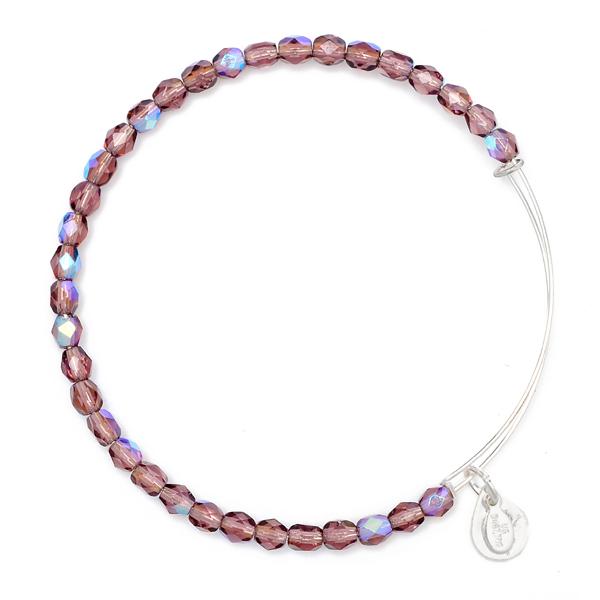 Alex And Ani Amethyst Rock Candy Beaded Bangle, Shiny Silver Finish