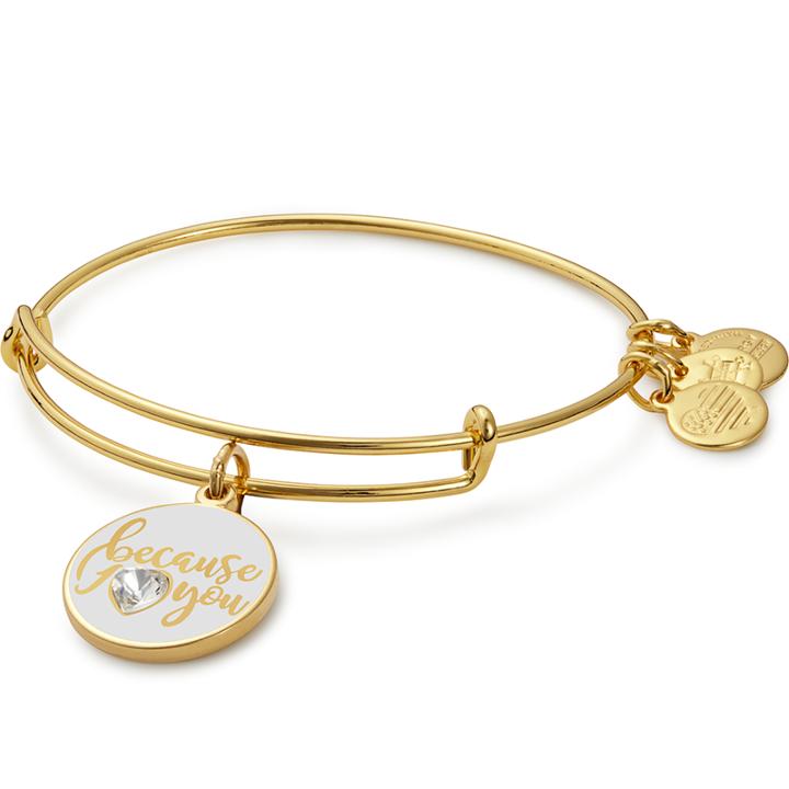Alex And Ani Because I Love You Charm Bangle With Swarovski® Crystal, Shiny Gold Finish