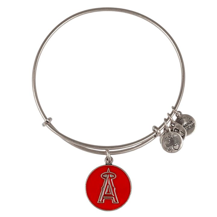 Alex And Ani Red Los Angeles Angels  Cap Logo Charm Bangle, Rafaelian Silver Finish
