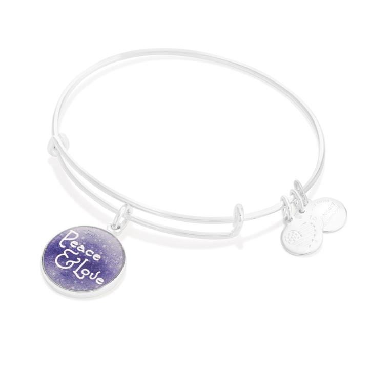 Alex And Ani Peace & Love Art Infusion Charm Bangle, Shiny Silver Finish