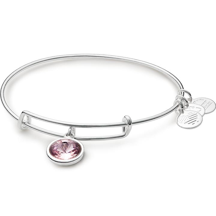 Alex And Ani June Birth Month Charm Bangle With Swarovski® Crystal, Shiny Silver Finish