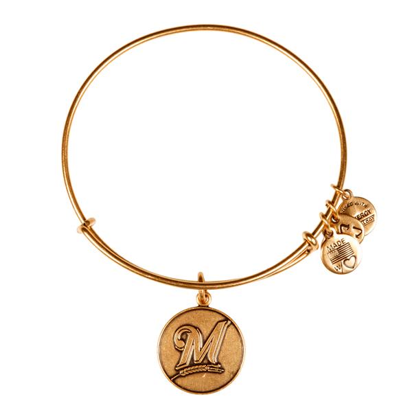 Alex And Ani Milwaukee Brewers  Cap Logo Charm Bangle, Rafaelian Gold Finish