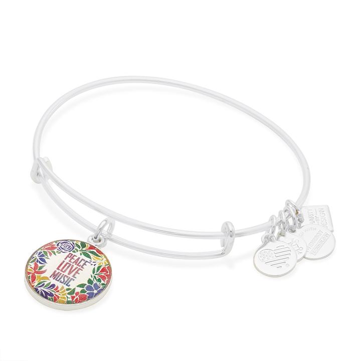 Alex And Ani Peace Love Music Charm Bangle | Vh1 Save The Music Foundation, Shiny Silver Finish
