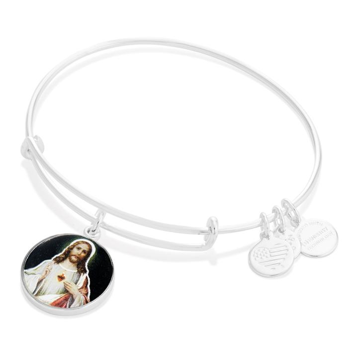 Alex And Ani Sacred Heart Of Jesus Charm Bangle, Shiny Silver Finish