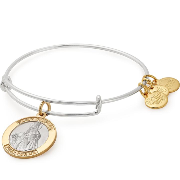 Alex And Ani Saint Dymphna Two Tone Charm Bangle, Shiny Silver Finish