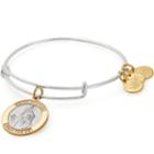 Alex And Ani Saint Dymphna Two Tone Charm Bangle, Shiny Silver Finish