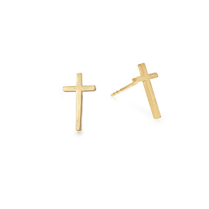 Alex And Ani Cross Post Earrings, 14kt Gold Plated Sterling Silver