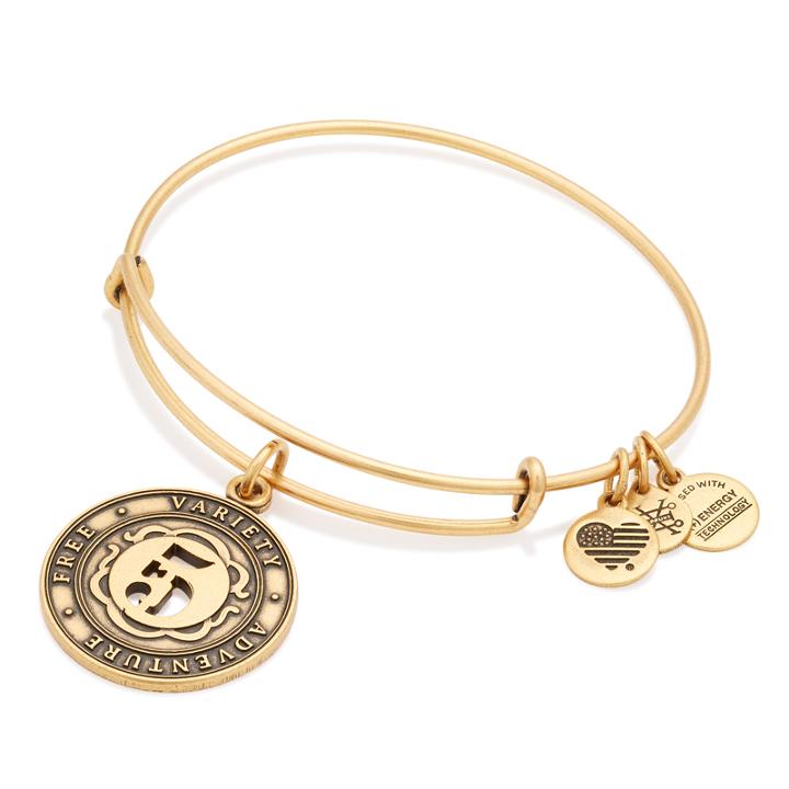 Alex And Ani Number 5 Charm Bangle, Rafaelian Gold Finish