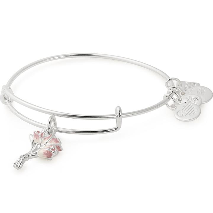 Alex And Ani Pink Tulips Charm Bangle Breast Cancer Research Foundation, Shiny Silver Finish