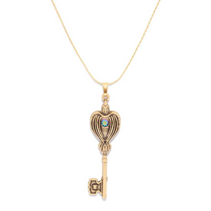 Alex And Ani Raven Key Pendant Expandable Necklace, Rafaelian Gold Finish