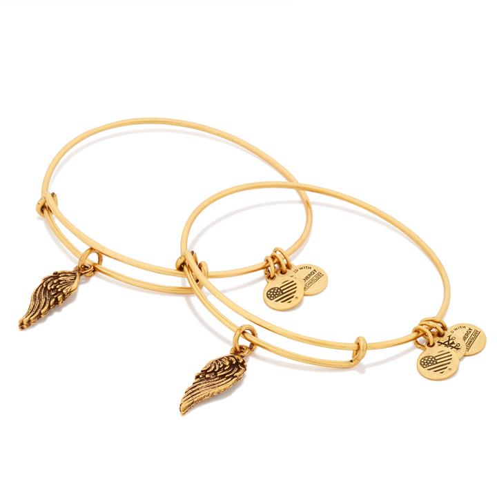 Alex And Ani Wings Set Of 2 Charm Bangles, Rafaelian Gold Finish