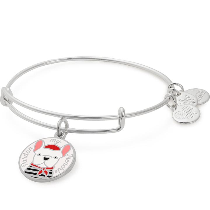 Alex And Ani Pardon My Frenchie Color Infusion Charm Bangle, Shiny Silver Finish