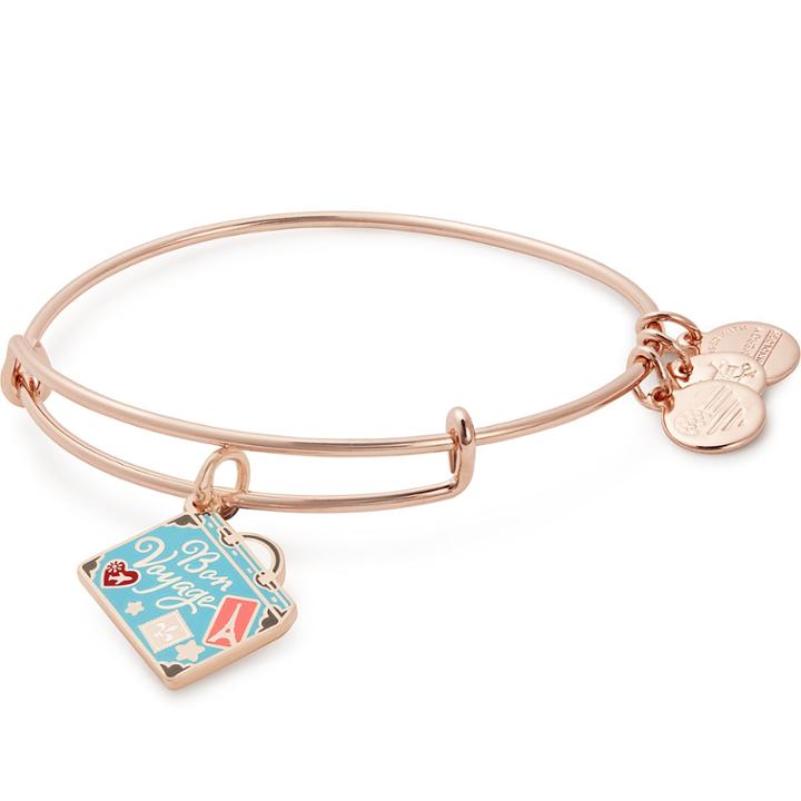 Alex And Ani Bon Voyage Color Infusion Charm Bangle, Shiny Rose Gold Finish