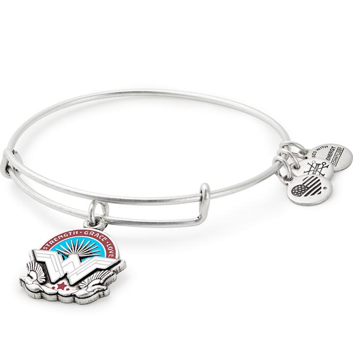 Alex And Ani Strength Grace Love Wonder Woman Charm Bangle, Rafaelian Silver Finish
