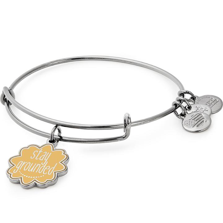 Alex And Ani Stay Grounded Charm Bangle, Shiny Silver Finish