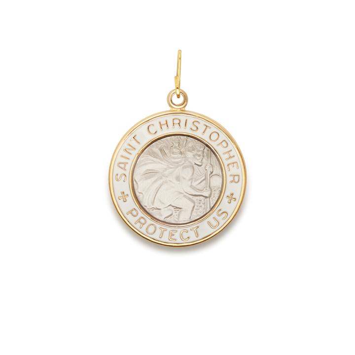 Alex And Ani White Enamel Saint Christopher Necklace Charm, Large, Two Tone