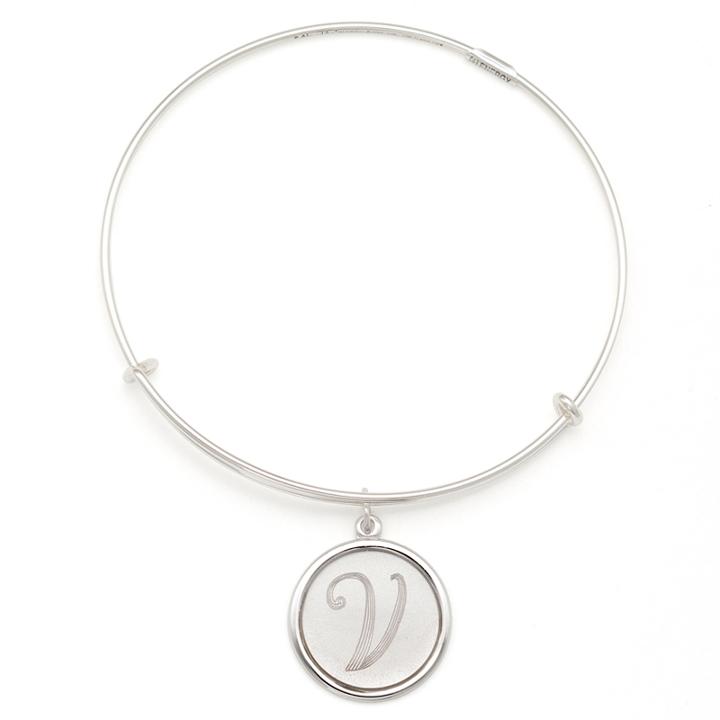 Alex And Ani Precious Initial V Charm Bangle, Sterling Silver