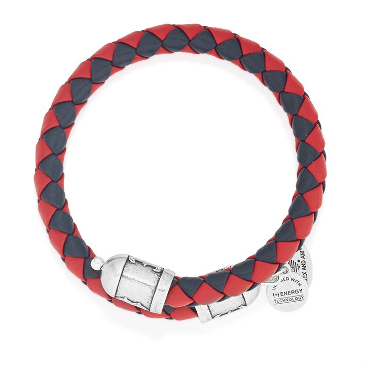 Alex And Ani Boston Red Sox Braided Leather Wrap, Rafaelian Silver Finish
