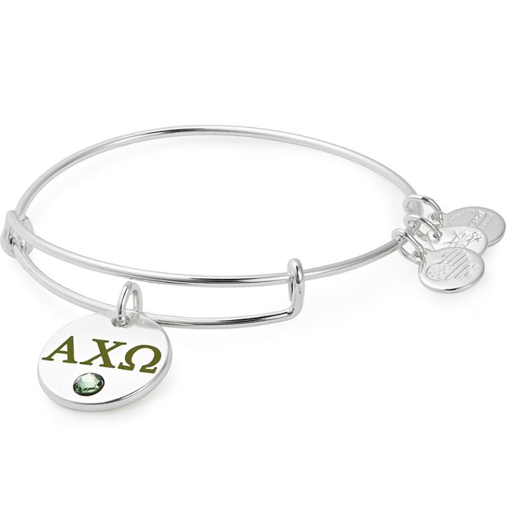 Alex And Ani Alpha Chi Omega Color Infusion Charm Bangle, Shiny Silver Finish