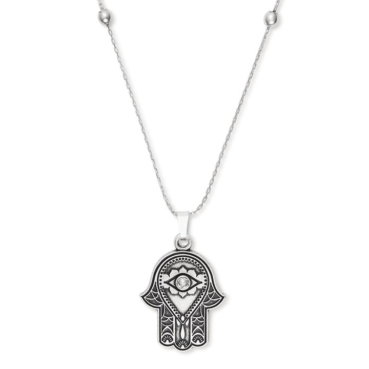Alex And Ani Hand Of Fatima Expandable Necklace, Rafaelian Silver Finish