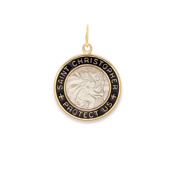 Alex And Ani Black Enamel Saint Christopher Necklace Charm, Large, Two Tone