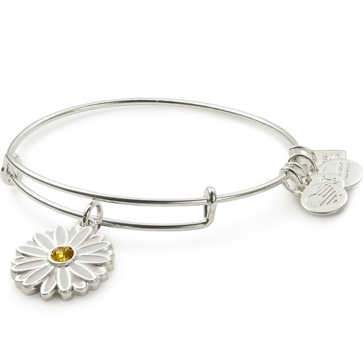 Alex And Ani Daisy Charm Bangle | Let Girls Learn, Shiny Silver Finish