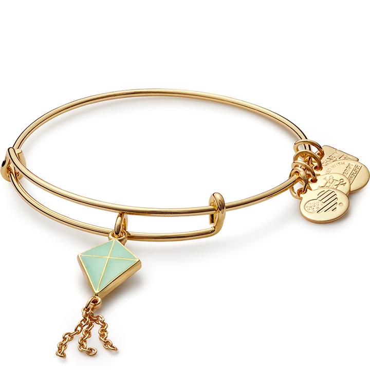 Alex And Ani Green Inspiration In Flight Charm Bangle Flying Kites, Shiny Gold Finish