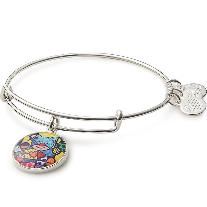 Alex And Ani Friendship Bear Art Infusion Charm Bangle Romero Britto, Shiny Silver Finish