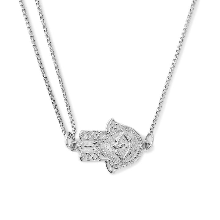 Alex And Ani Hand Of Fatima Pull Chain Necklace, Sterling Silver
