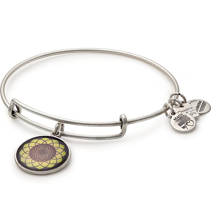 Alex And Ani Sunflower Charm Bangle, Rafaelian Silver Finish