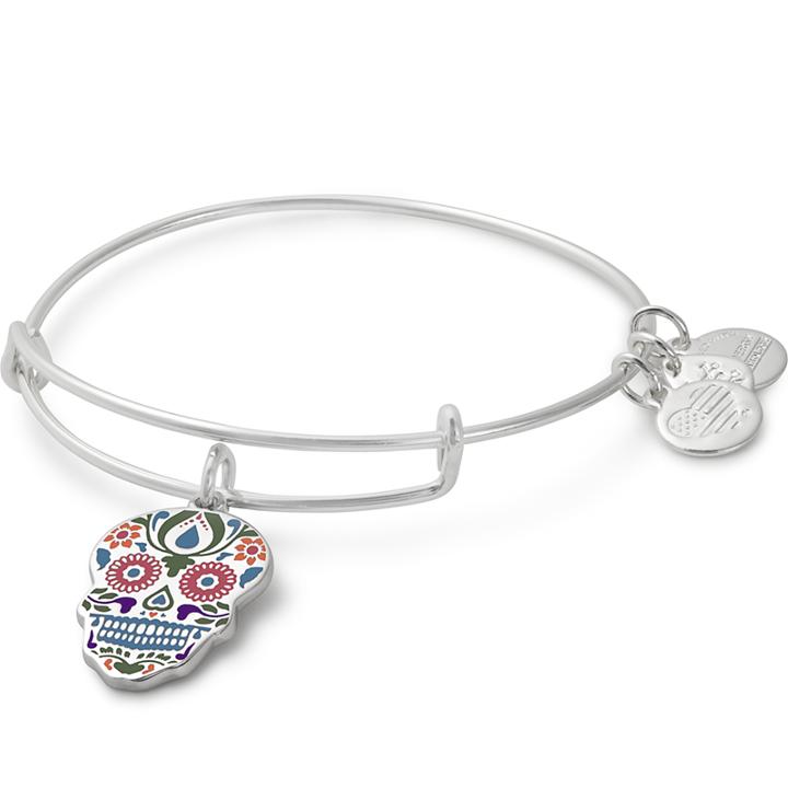 Alex And Ani Calavera Color Infusion Charm Bangle, Shiny Silver Finish