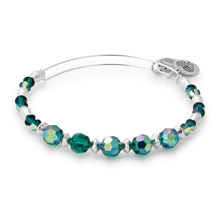 Alex And Ani Pine Beaded Bangle With Swarovski  Crystals, Shiny Silver Finish
