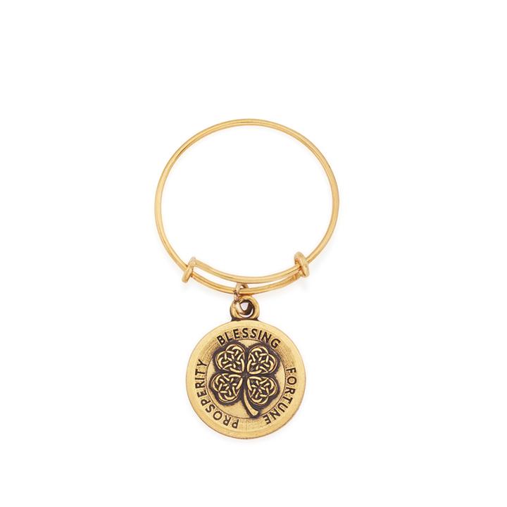 Alex And Ani Four Leaf Clover Expandable Wire Ring, Rafaelian Gold Finish