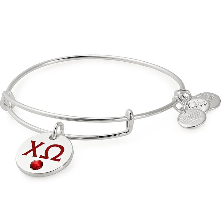 Alex And Ani Chi Omega Color Infusion Charm Bangle, Shiny Silver Finish