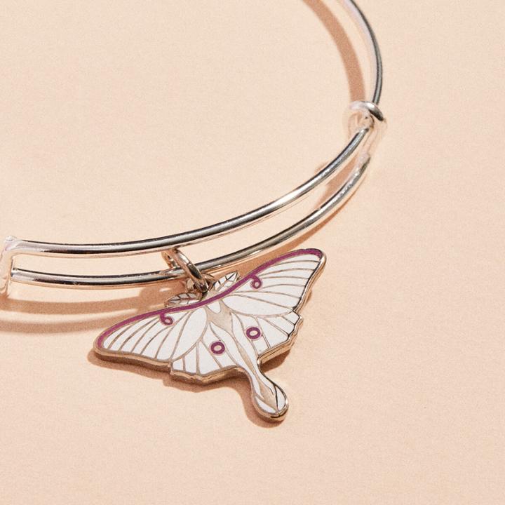 Alex And Ani Luna Moth Charm Bangle, Shiny Silver Finish