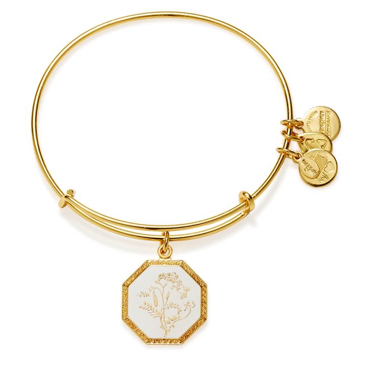 Alex And Ani Fortune's Bliss Sweet Pea Charm Bangle, Shiny Gold Finish