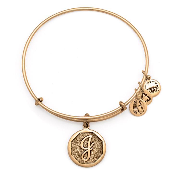 Alex And Ani Initial J Charm Bangle, Rafaelian Gold Finish