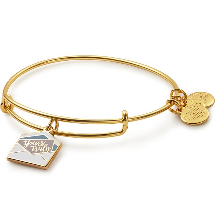 Alex And Ani Yours Truly Color Infusion Charm Bangle, Shiny Gold Finish